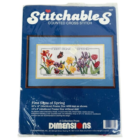 VTG Dimensions Counted Cross Stitch Kit First Signs Of Spring Flowers Stitchable - Picture 2 of 5